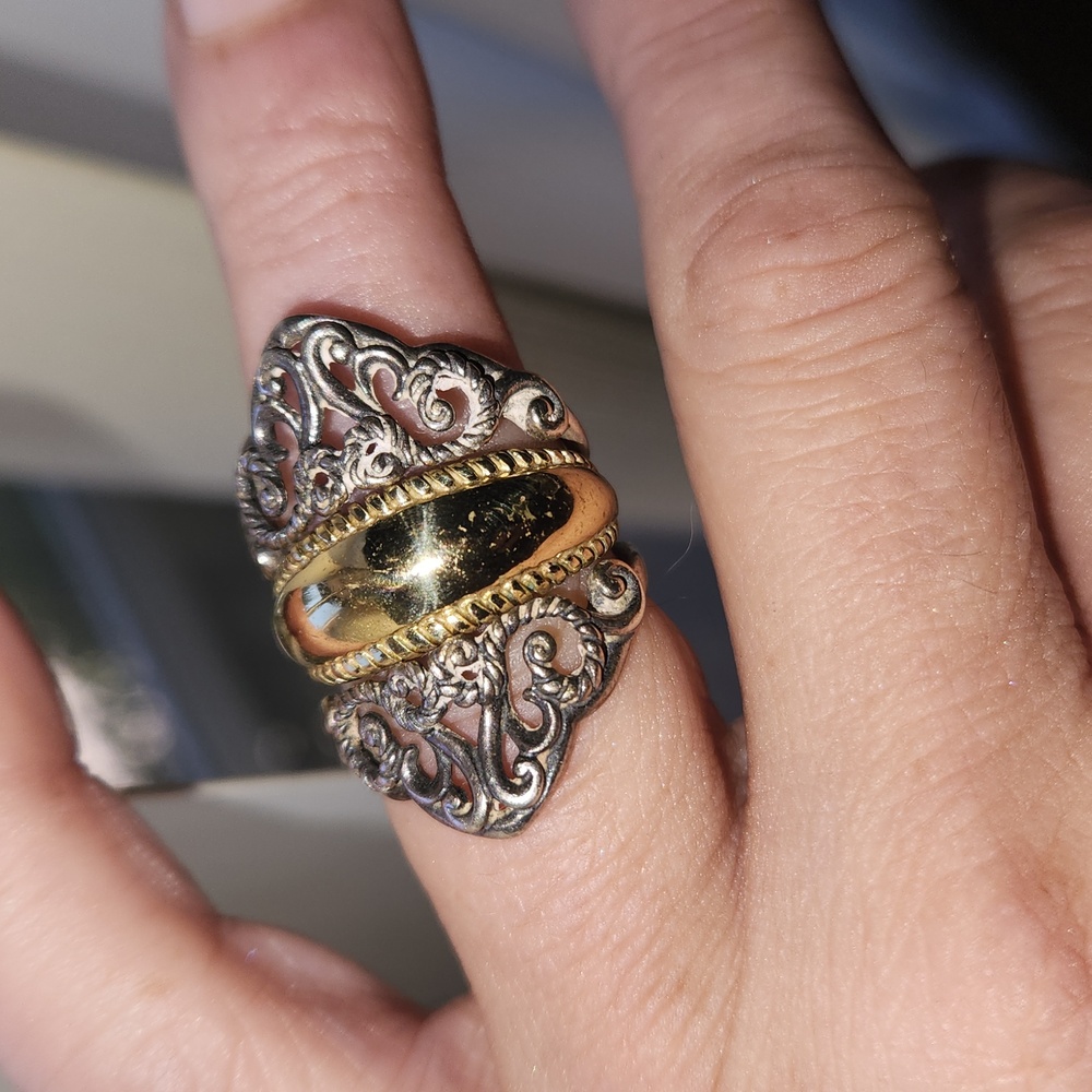 Sterling Silver and Gold Women's Ring Carolyn Pollock Size 5